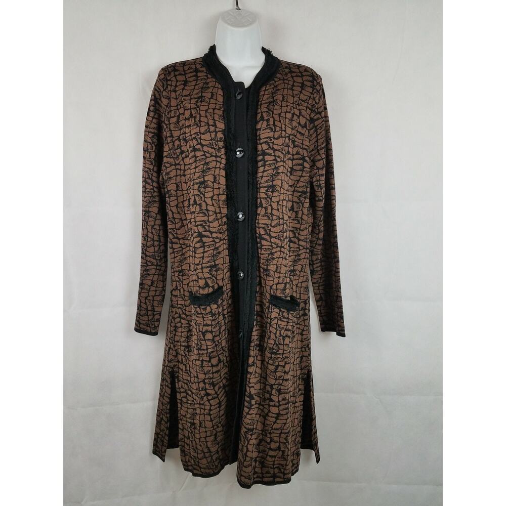 Exclusively Misook coat/jacket Black Brown M Brick design Velvet Trim Pockets